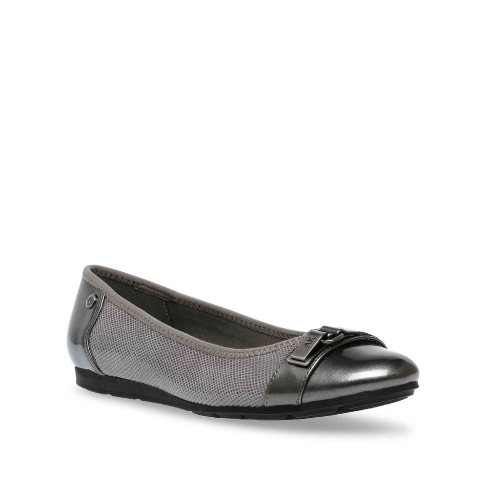Anne Klein Kadette iFlex Ballet Flats Womens 6M Gray Patent Cap Toe 25031698